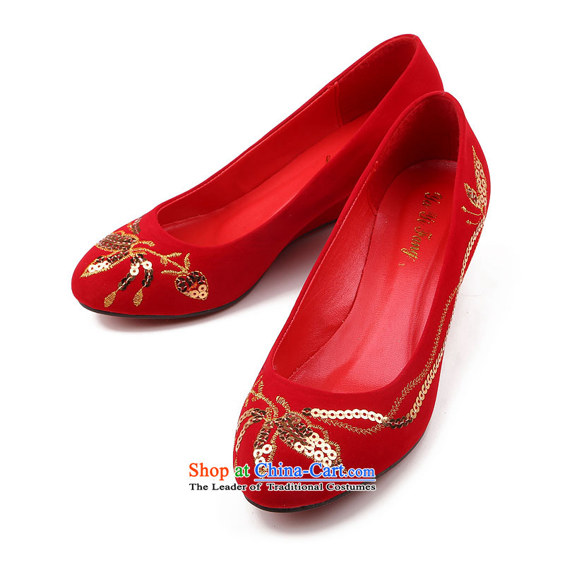 The dumping of the wedding dress shoes low rise with marriage large red new 2015 marriages bows marriage with on-chip shoes slope red 39, dumping of wedding dress shopping on the Internet has been pressed.