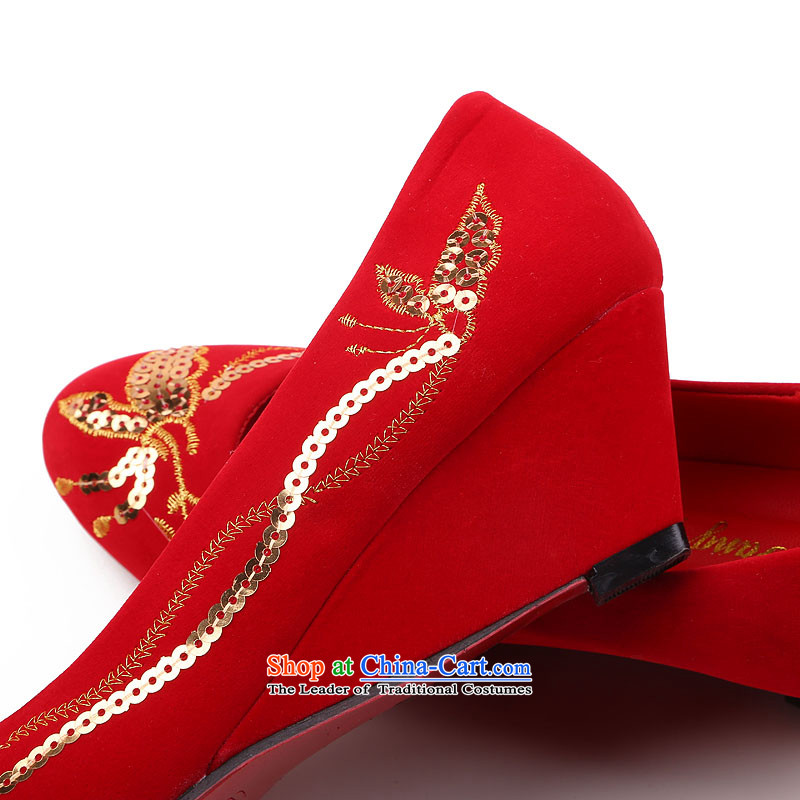 The dumping of the wedding dress shoes low rise with marriage large red new 2015 marriages bows marriage with on-chip shoes slope red 39, dumping of wedding dress shopping on the Internet has been pressed.