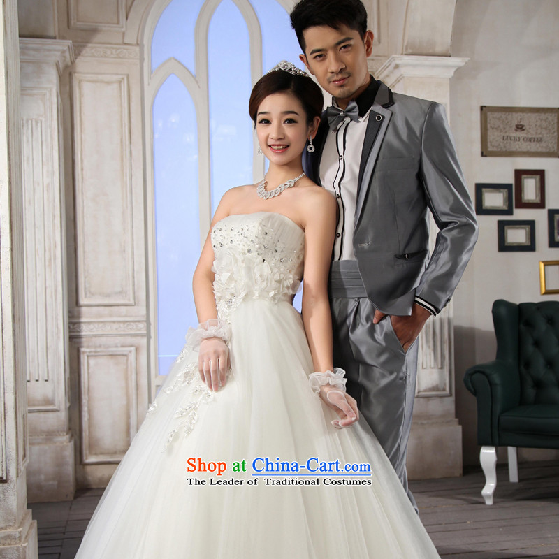 The Korean version of the new 2015 anointed chest video thin wedding dresses and chest straps to align drill WhiteXL