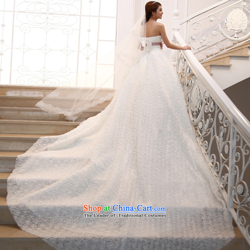 Wedding 2015 new white long tail bride Korean Deluxe water drilling and chest tail White XL, Yue the married arts , , , shopping on the Internet