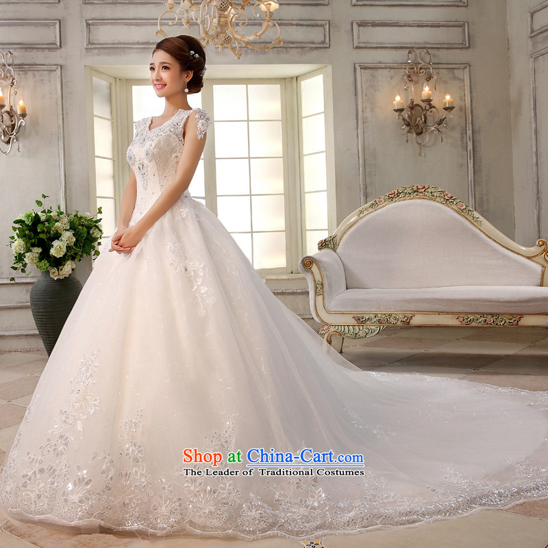 Wedding dress 2015 new white long tail of a Korean word shoulder bride deluxe water drilling straps large white tail , L, the married arts , , , Yue shopping on the Internet