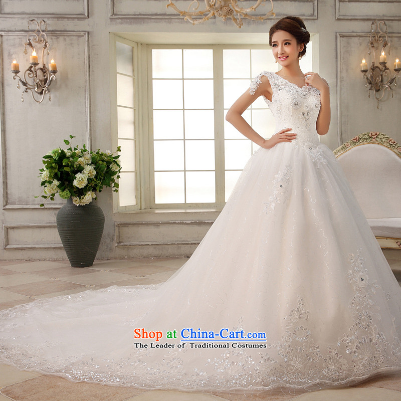 Wedding dress 2015 new white long tail of a Korean word shoulder bride deluxe water drilling straps large white tail , L, the married arts , , , Yue shopping on the Internet