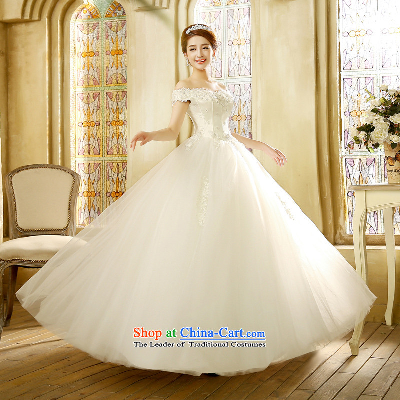 Wedding dresses new Korean brides white 2015 word retro shoulder to align the princess wedding WhiteM