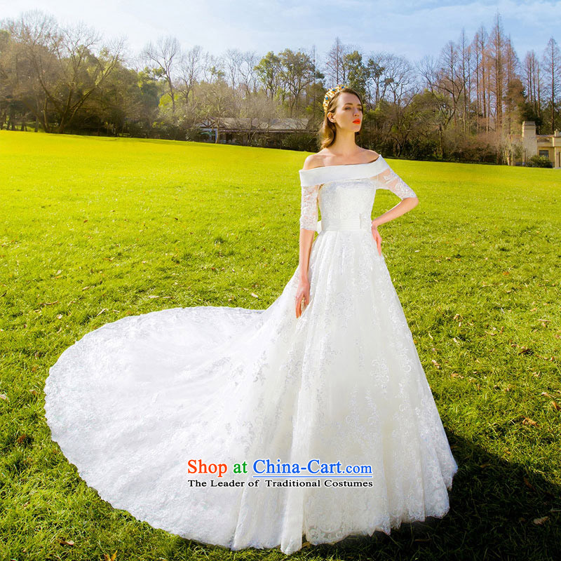 A new bride 2015 lace tail wedding video word thin shoulder higher waist wedding A564 M a bride shopping on the Internet has been pressed.
