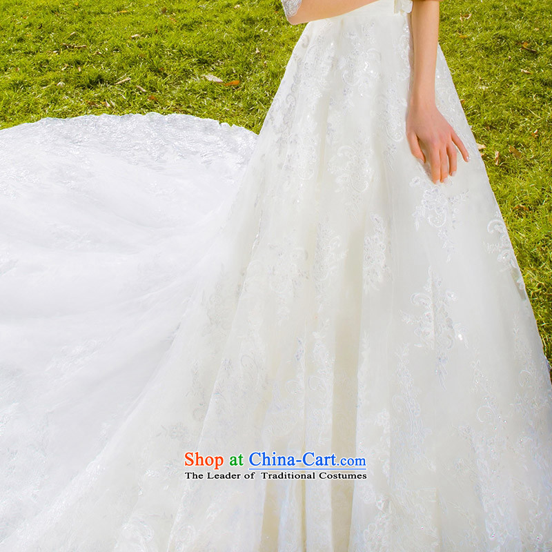 A new bride 2015 lace tail wedding video word thin shoulder higher waist wedding A564 M a bride shopping on the Internet has been pressed.