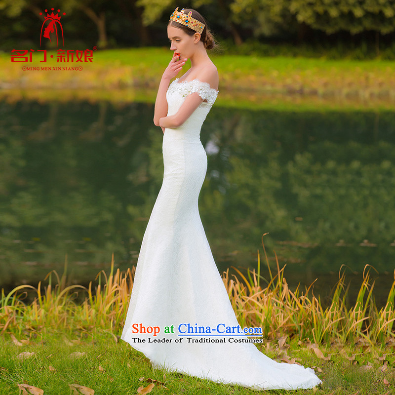 A bride wedding dresses 2015 New Sau San crowsfoot lace wedding small trailing one field shoulder 504 L