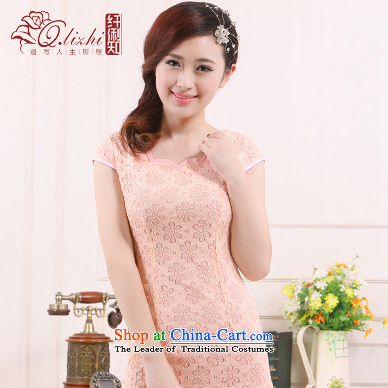 The former Yugoslavia Li aware of spring and summer 2015 New Stylish retro small dress improved lace Chinese style qipao QLZ15Q6012 Sau San high collar black S slim li (Q.LIZHI shopping on the Internet has been pressed.)