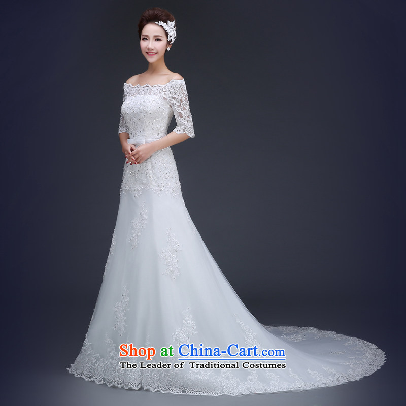 Jie Mija  2015 Spring/Summer new wedding dresses word is simple and stylish shoulder tail marriages Korean version of large white XXXL, to straighten the Cheng Kejie mia , , , shopping on the Internet