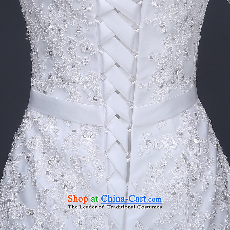Jie Mija  2015 Spring/Summer new wedding dresses word is simple and stylish shoulder tail marriages Korean version of large white XXXL, to straighten the Cheng Kejie mia , , , shopping on the Internet