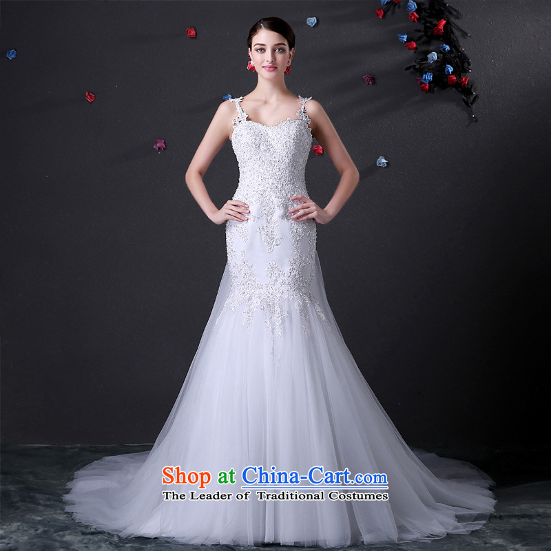 Custom dressilyme wedding by 2015 lace strap diamond crowsfoot fluoroscopy Korea wedding dress tail zipper bride dress White - No spot 25 day shipping?XXSTOXL_