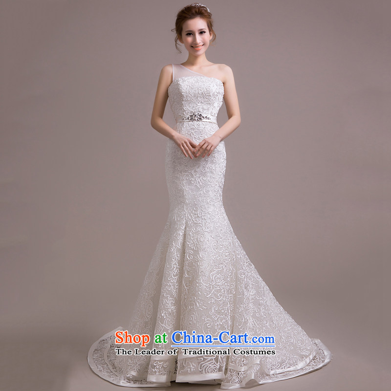 2015 new stylish wedding dress Korean minimalist shoulder foutune crowsfoot video thin lace tail straps retro WhiteXL