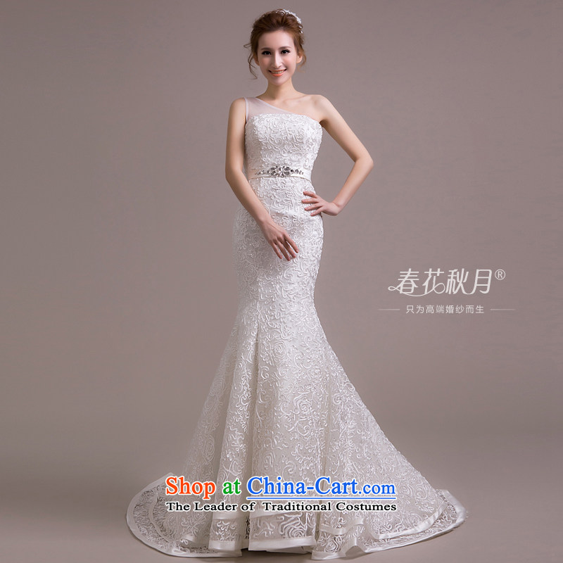 2015 new stylish wedding dress Korean minimalist shoulder foutune crowsfoot video thin lace tail straps retro White XL, Blooming crazy (chunhuaqiuyue) , , , shopping on the Internet
