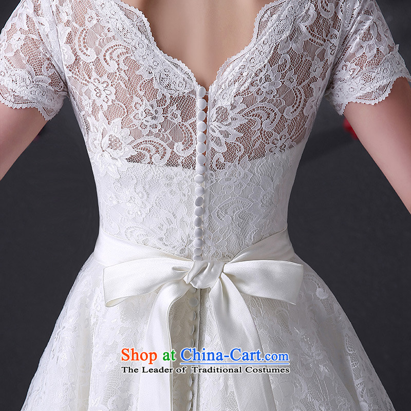 Custom dressilyme wedding word by 2015 collar short-sleeve lace short of wedding services V back bows lace bridal dresses zipper White - No spot 25 day shipping XXL,DRESSILY OCCASIONS ME WEAR ON-LINE,,, shopping on the Internet