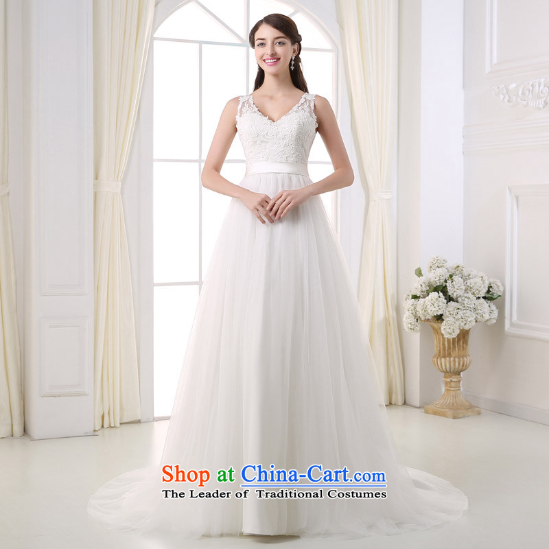 Custom dressilyme wedding by 2015 straps lace Top Loin of deep V-Neck minimalist A skirt wedding zipper fluoroscopy back bride dress White - No spot 25 day shippingXL