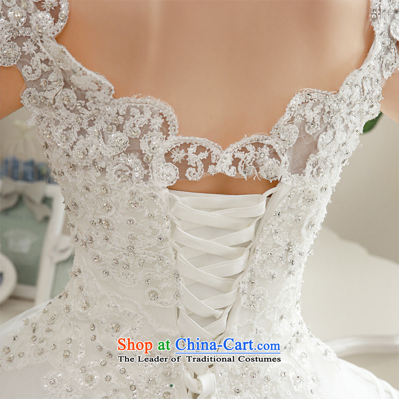  The spring of 2015, the female bride honeymoon Korean lace diamond princess bon bon slotted shoulder wedding dresses to align the white M honeymoon bride shopping on the Internet has been pressed.