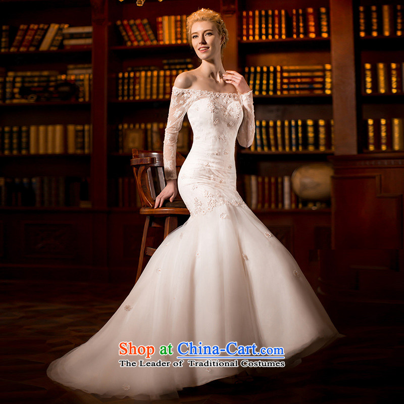 A Bride wedding dress the Word 2015 Spring shoulder long-sleeved crowsfoot wedding lace white , L, a crowsfoot 2554 door bride shopping on the Internet has been pressed.