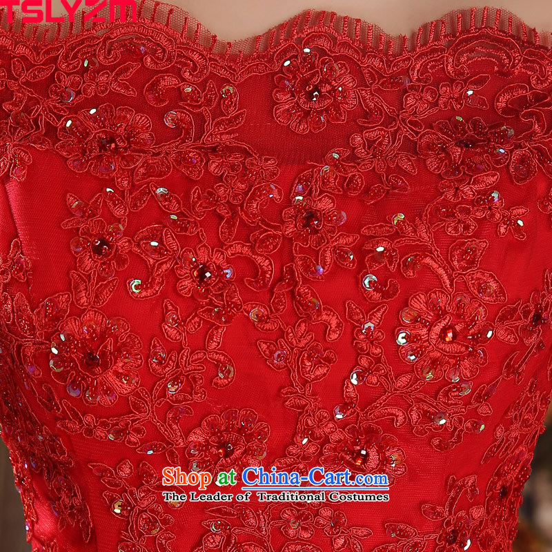 The word tslyzm shoulder crowsfoot wedding tail red autumn and winter 2015 new water drilling Foutune of Sau San video thin lace skirt female red m,tslyzm,,, shopping on the Internet