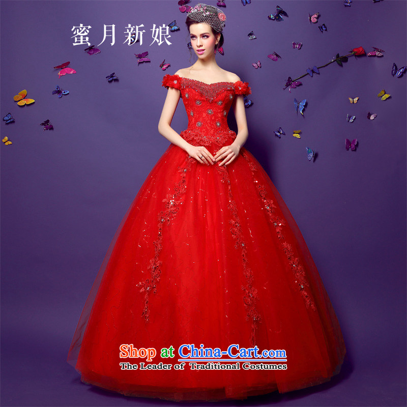   The spring of 2015, the bride honeymoon new sense of the word female shoulder-su diamond lace align to bon bon red wedding red S