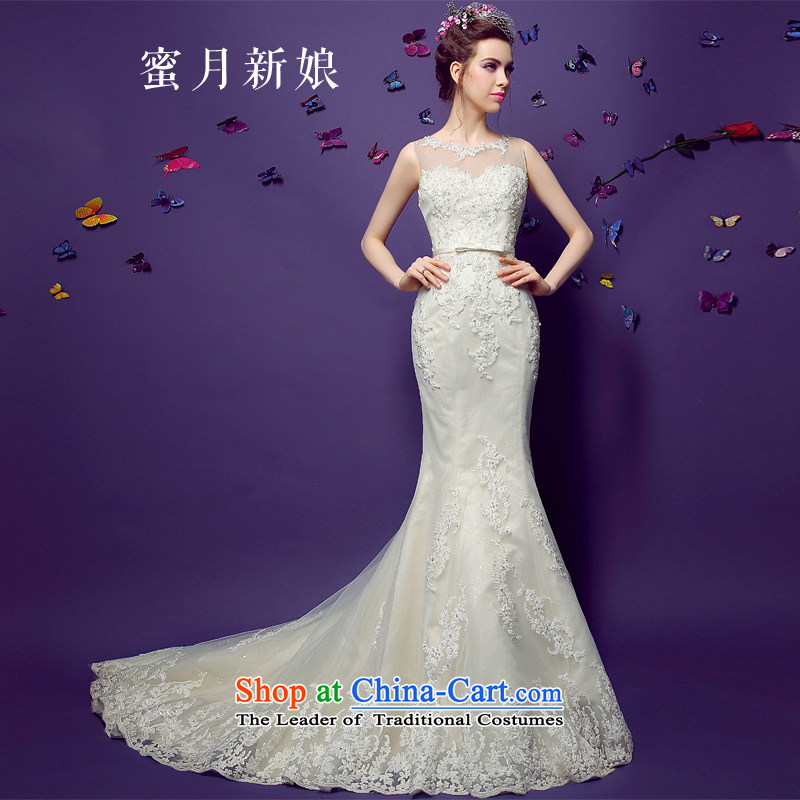 The pre-sale of the five-day honeymoon bridespring 2015 new products female foutune crowsfoot lace sexy fluoroscopy tail wedding WhiteM