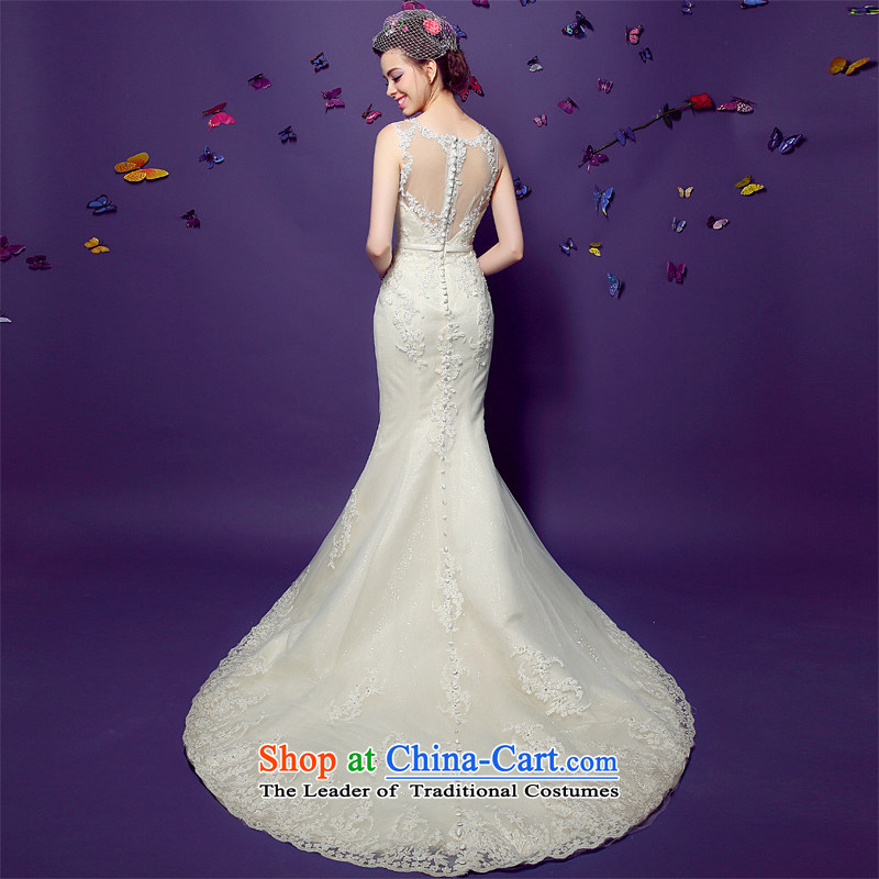 The pre-sale of the five-day honeymoon bride spring 2015 new products female foutune crowsfoot lace sexy fluoroscopy tail wedding White M honeymoon bride shopping on the Internet has been pressed.