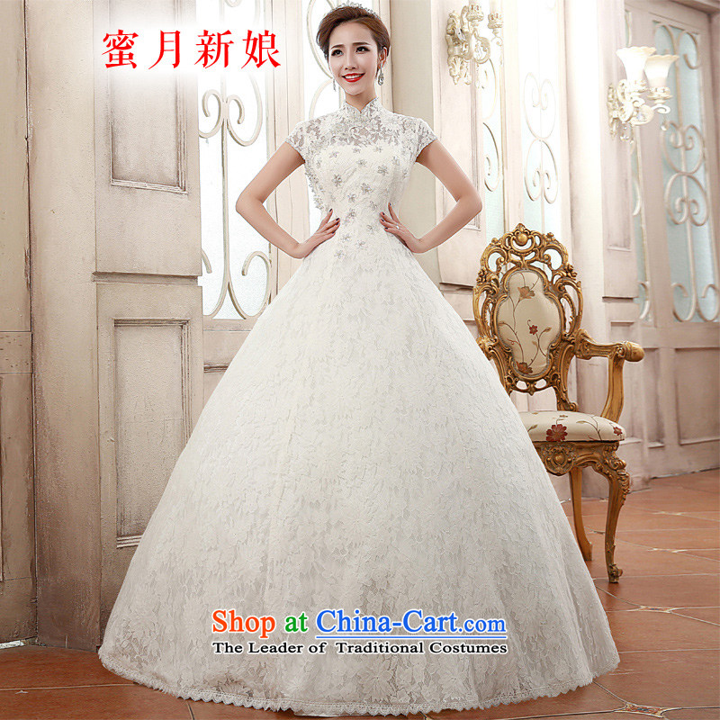 ?The spring of 2015, the bride honeymoon girls retro collar package shoulder diamond lace alignment marry wedding white?L