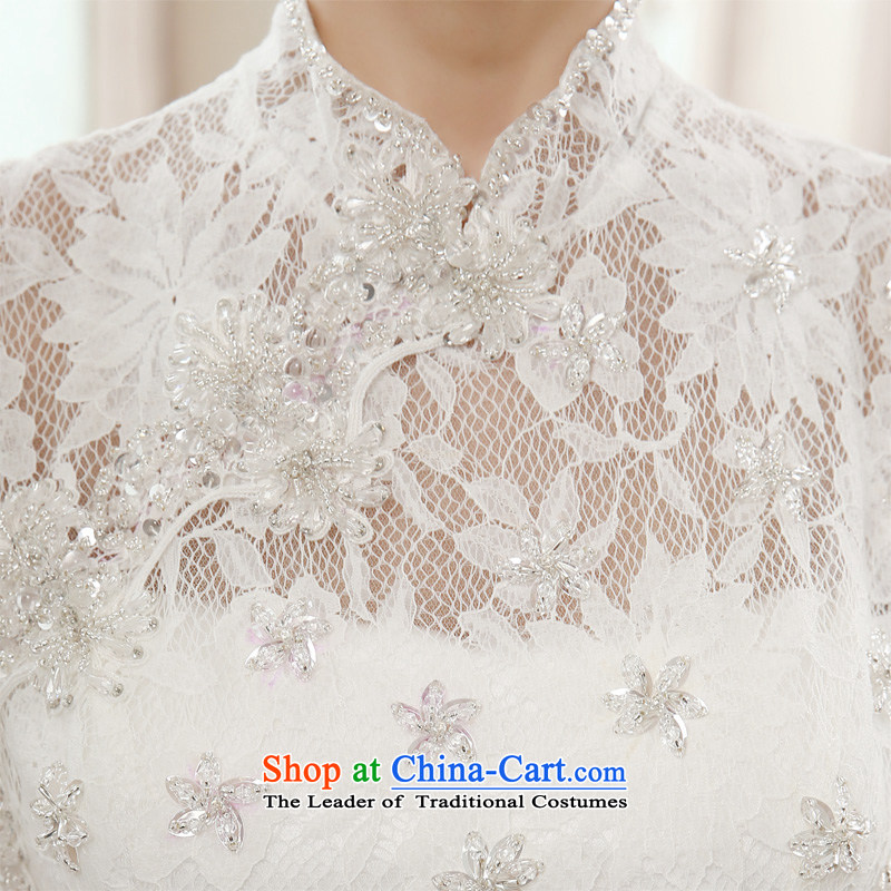  The spring of 2015, the bride honeymoon girls retro collar package shoulder diamond lace alignment marry wedding white L, bride honeymoon shopping on the Internet has been pressed.