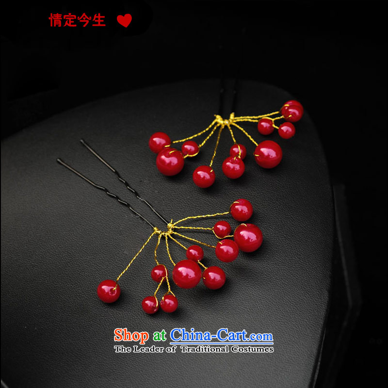 Love of the overcharged wedding dresses accessories Korean brides Head Ornaments Red pearl white plug-marriage jewelry small Ornate Kanzashi styling hair decorations red single only