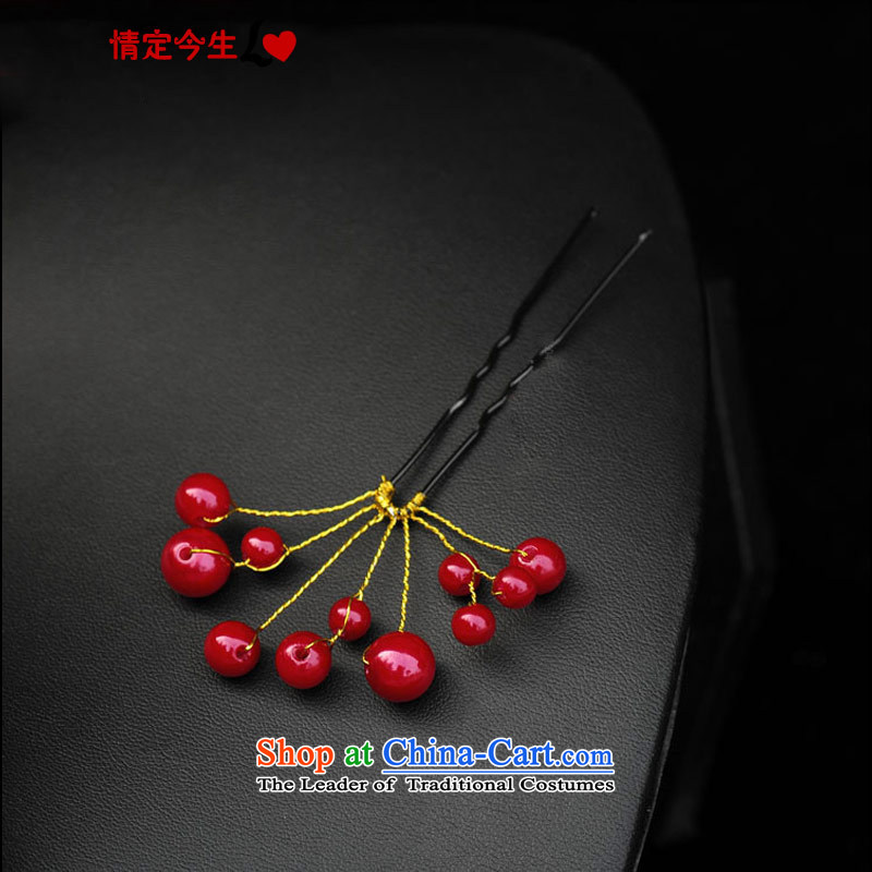 Love of the overcharged wedding dresses accessories Korean brides Head Ornaments Red pearl white plug-marriage jewelry small Ornate Kanzashi styling hair decorations red 1 only, love of the overcharged shopping on the Internet has been pressed.