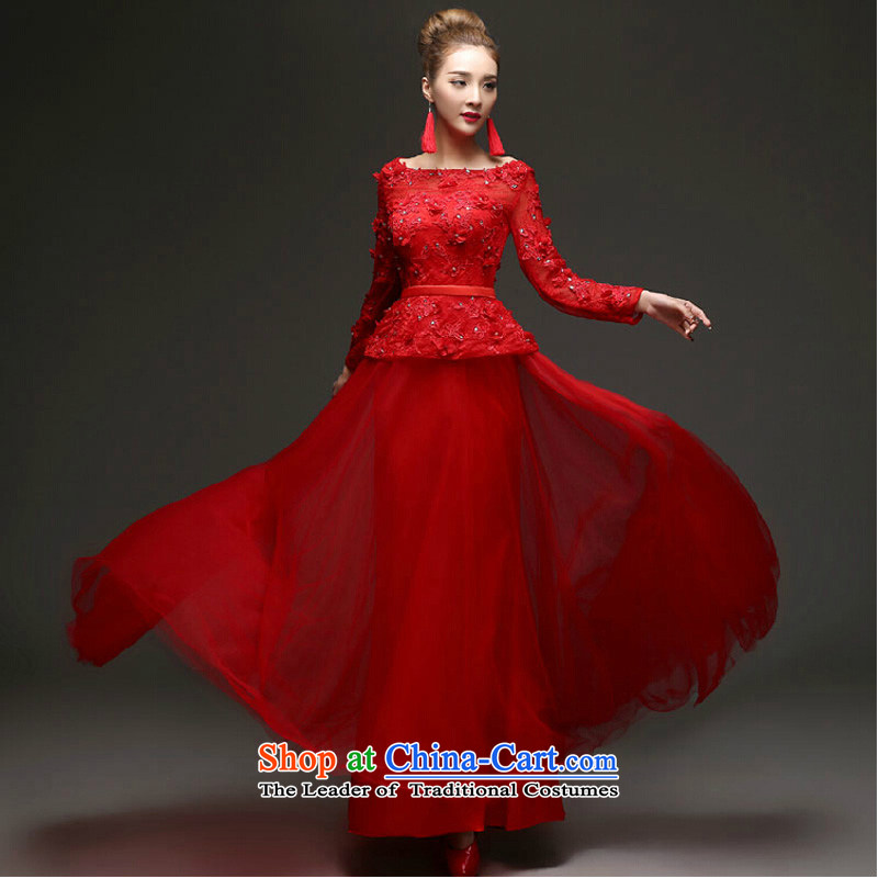 2015 winter_-bride bows services fall and winter new banquet evening dresses long-sleeved Sau San long wedding dress RED M