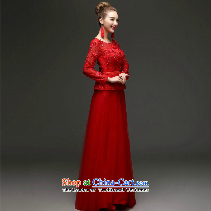 2015 winter)-bride bows services fall and winter new banquet evening dresses long-sleeved Sau San long wedding dresses RED M color is sa , , , the shopping on the Internet