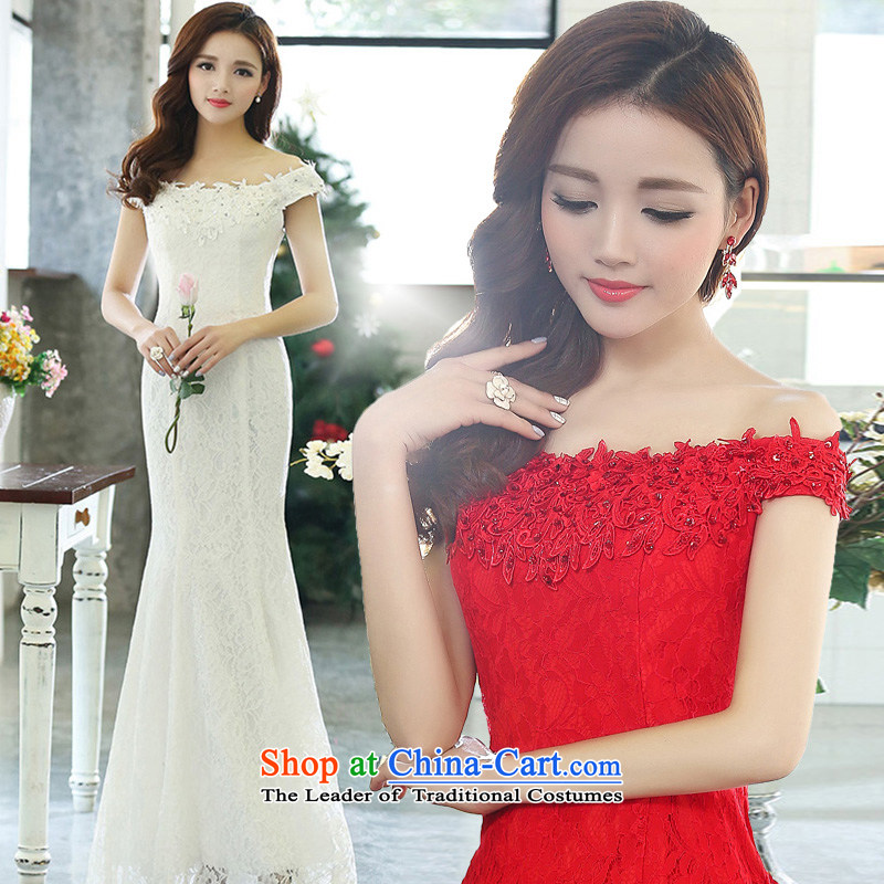 Dream wedding dresses to new Word 2015 Spring stylish shoulder tail crowsfoot bride dual shoulder type Korean wedding , red spring and autumn dreams are (MEIMENGQIAO) , , , shopping on the Internet