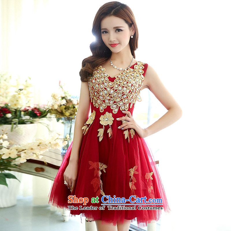 ?The spring and fall 2015 to dream Korean shoulders water-soluble lace on drill with bride wedding dress bridesmaid dress bows dress female red?XL