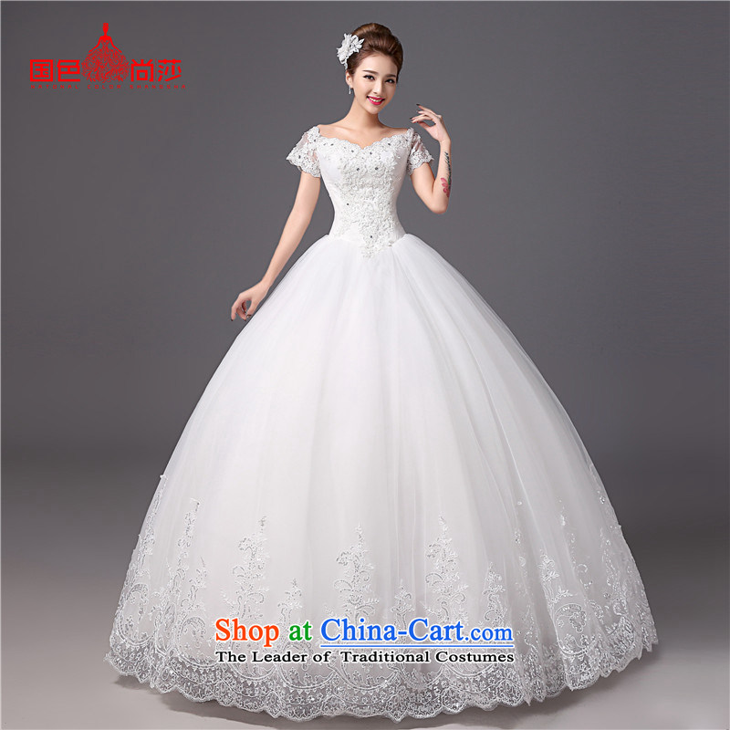 The bride wedding dresses the word shoulder palace retro version won large thin snap to align the autumn and winter to thick wedding drill autumn and winter white L