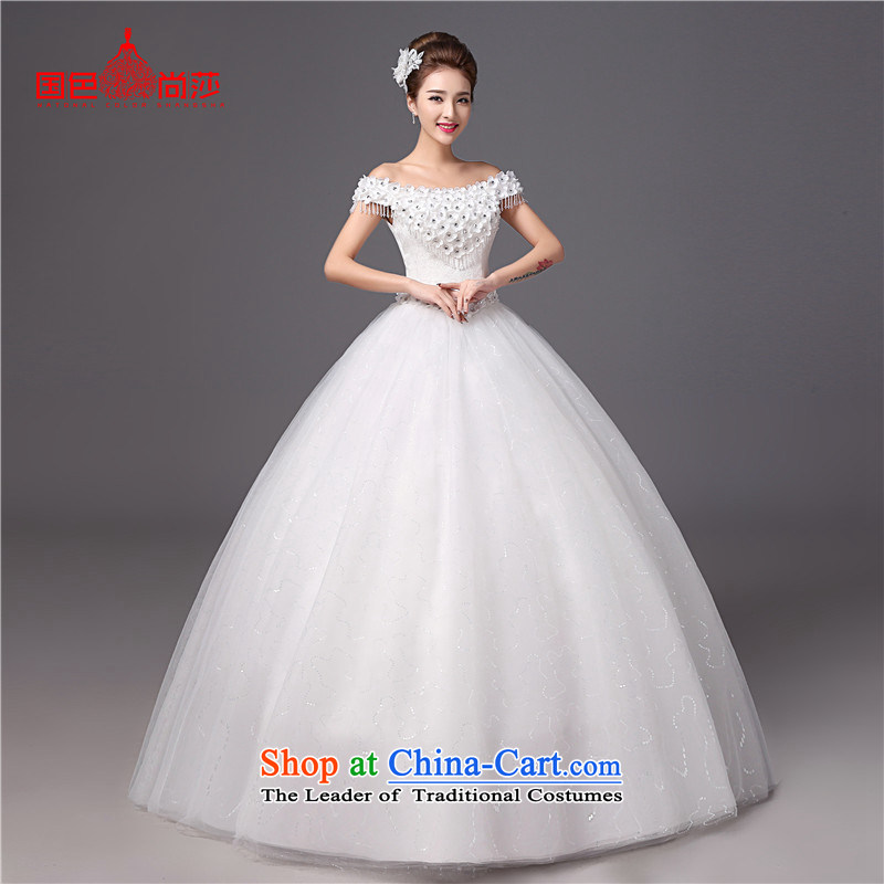 The bride wedding dresses 2015 new autumn and winter trendy first field to align the shoulder Korean video thin large tie bride wedding White?M