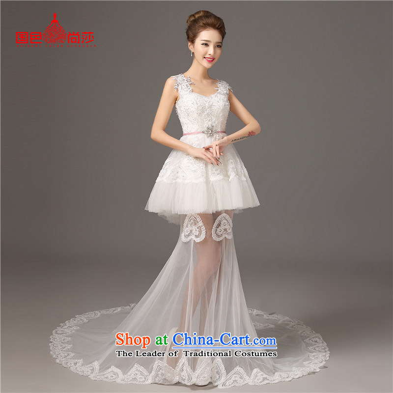 The color is sa 2015 Summer shoulders of new long tail wedding dresses, Sau San White XXL