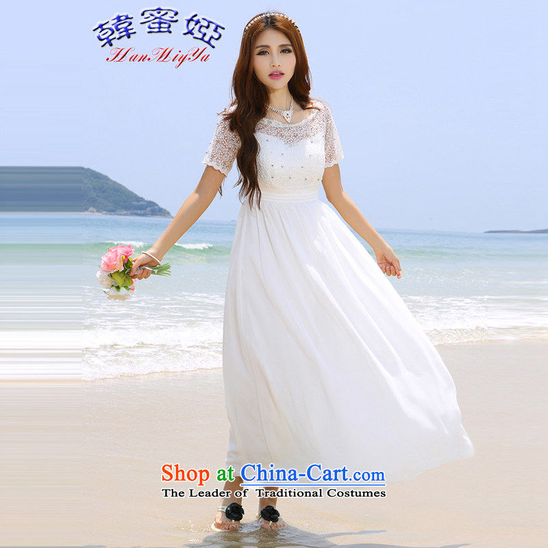 Korea Honey Ah 2015 Summer Wedding dress beach nail pearl diamond dress long skirt DR90023 white S Korea honey hanmiya Irina Slutskaya () , , , shopping on the Internet