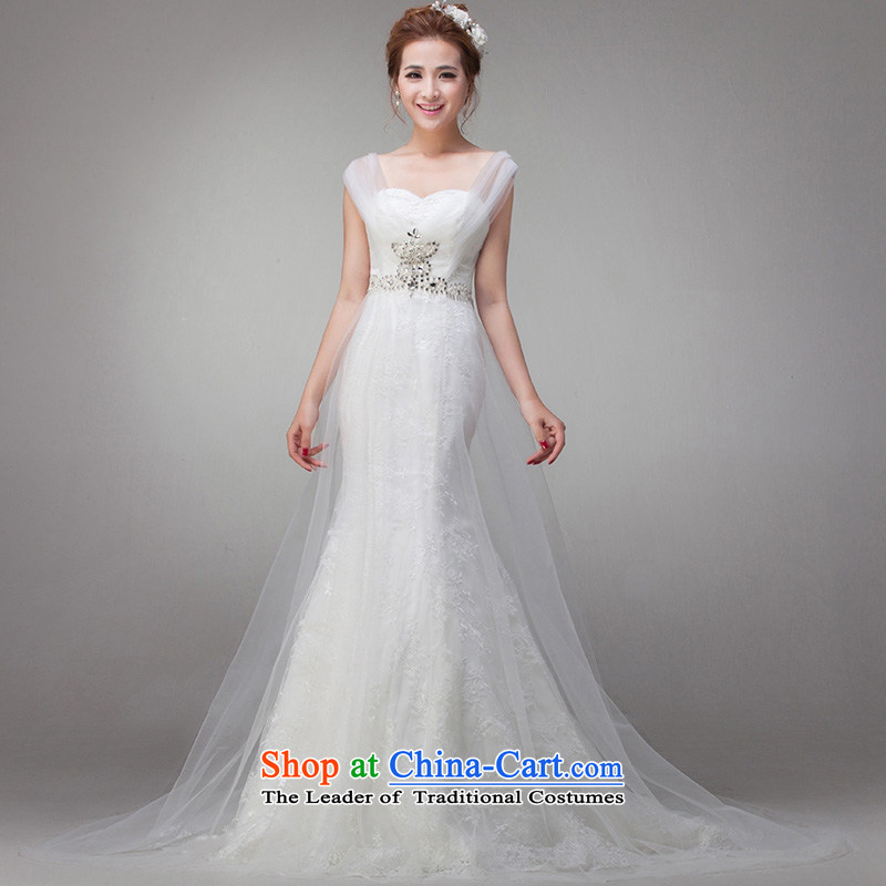 Crowsfoot 2015 wedding Amoi stylish dress Korean brides small trailing shoulders lace video thin large retro White XXL