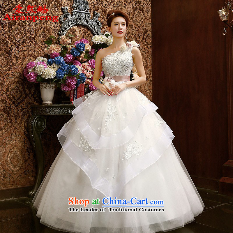 The Korean version of the Korean-style single shoulder The Princess Bride lace wedding dresses in spring and summer 2015 new sweet flowers custommade no need XXL returning