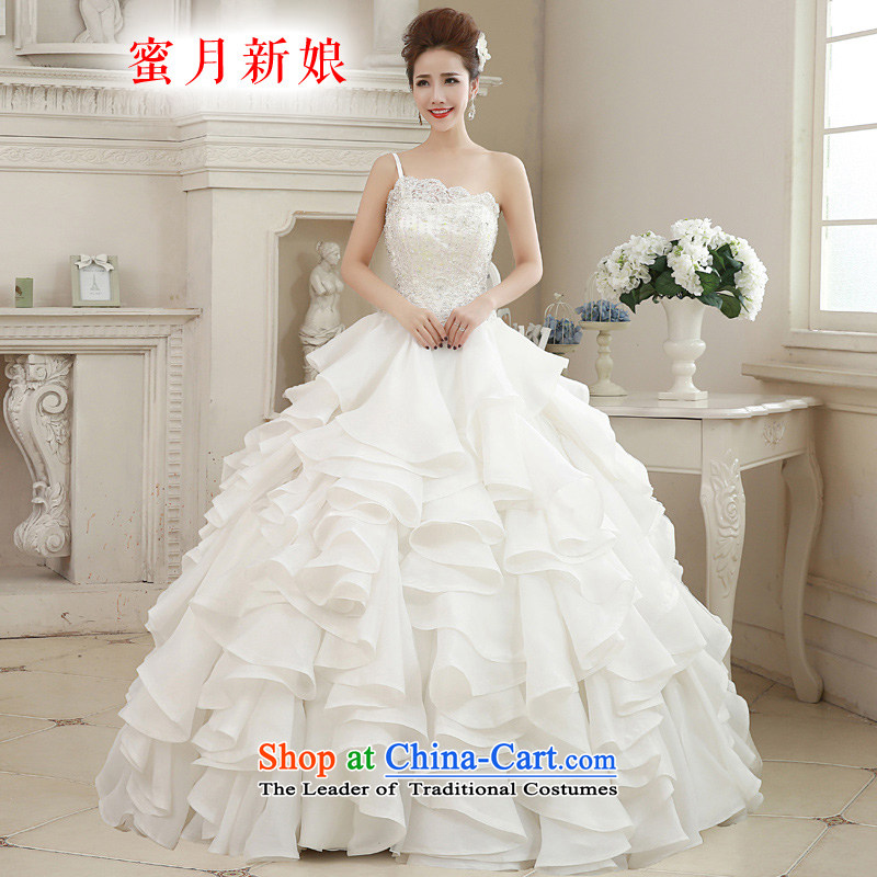  The spring of 2015, the bride honeymoon Sau San diamond lace shoulder wedding dresses to align the cake skirt wedding WhiteM
