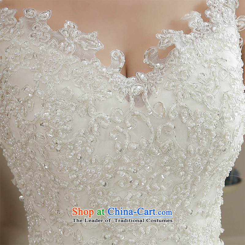  The spring of 2015, the bride honeymoon female Korean new products Pearl wedding shoulders and sexy video thin wedding White M honeymoon bride shopping on the Internet has been pressed.