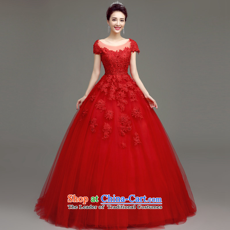 In accordance with the Netherlands varies with the 2015 New red lace spring and summer Wedding Fashion Korean word shoulder straps thin brides graphics wedding dresses red S