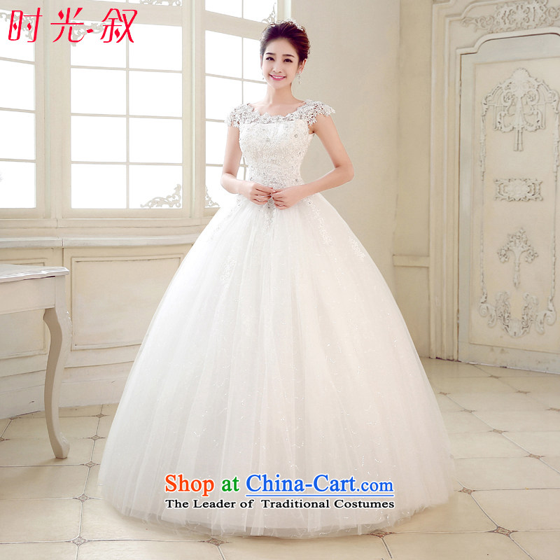 The Syrian Arab Republic and the Republic of Korea time wedding dress of autumn and winter 2015 new marriages shoulders retro round-neck collar lace a field shoulder wedding White聽XL