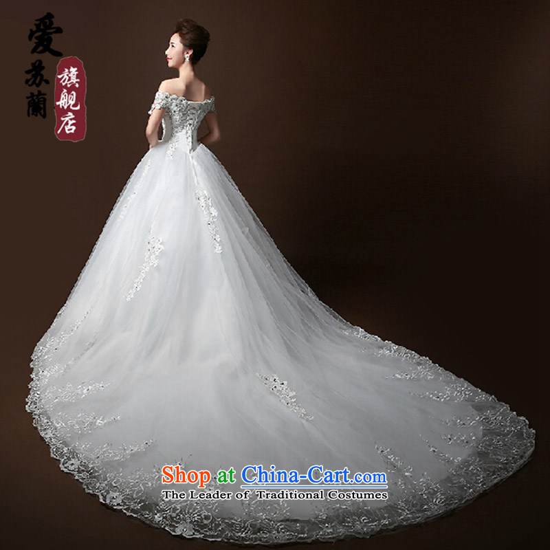 The new word shoulder wedding dress upscale tail simple wedding wedding dresses Bridal Fashion a shoulder wedding white field S