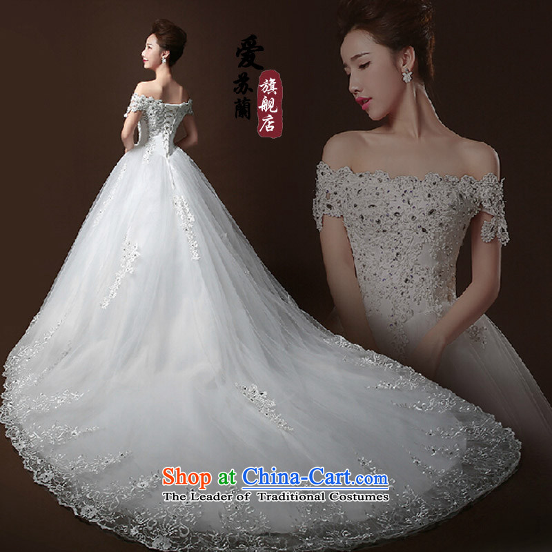 The new word shoulder wedding dress upscale tail simple wedding wedding dresses Bridal Fashion the word wedding white S shoulder love Su-lan , , , shopping on the Internet