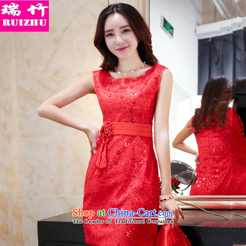 Rui Zhu 2015 spring, summer, autumn and new stylish marriages large red dress Sau San sleeveless step skirt shawl two kits embroidery lace on Chip dinner drink red , L, Rui Zhu (RUIZHU) , , , shopping on the Internet