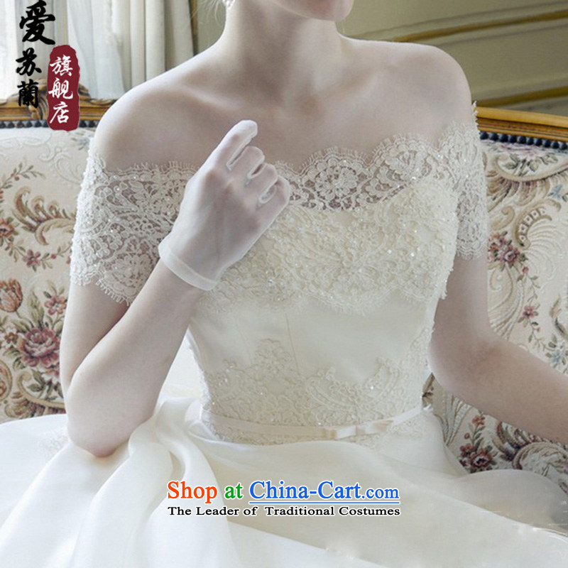 2015 new bride wedding word shoulder lace the long tail of wedding Korean Dream luxurious white M, love, foreign trade has been pressed and shopping on the Internet