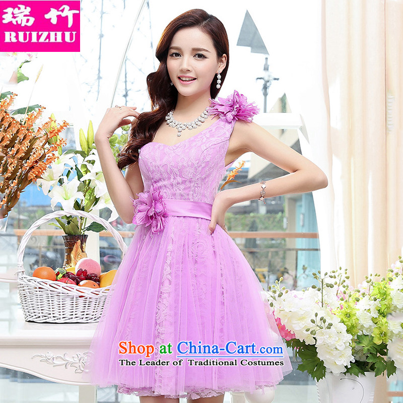 Rui Zhu 2015 spring, summer, autumn and load the new Beveled Shoulder terrace clavicle back wedding dresses Sau San tie lace the yarn bon bon skirt small annual meeting under the auspices of performances dresses apricot XL, Rui Zhu (RUIZHU) , , , shopping