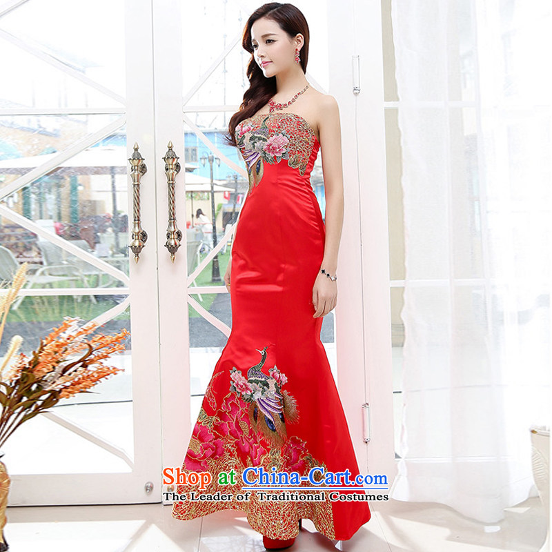 Uyuk wedding dresses bows service long serving brides Ms. wrapped chest embroidery that glamourous embroidery with for the bride with a red, L (UYUK on yi) , , , shopping on the Internet