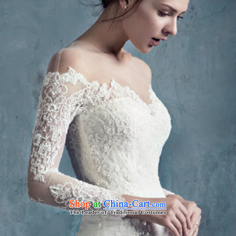Crowsfoot wedding dresses 2015 new autumn and winter trendy first field shoulder lace Sau San long-sleeved package and Foutune of small trailing white L  straps, plumbing, , , , shopping on the Internet