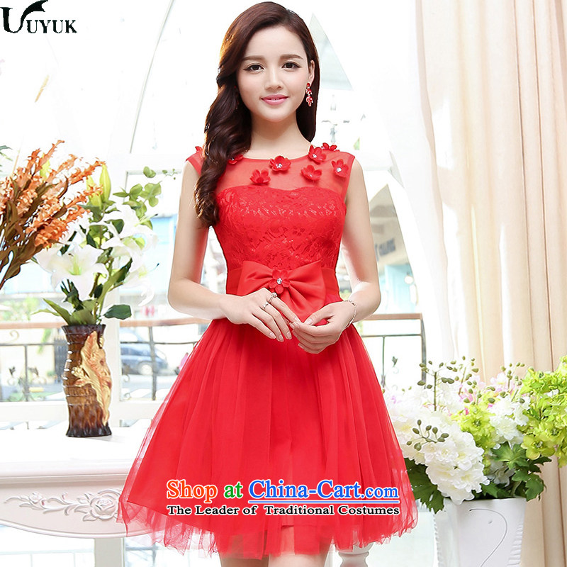 Uyuk?wedding dresses bows Ms. service bridal dresses small dress dresses flowers and sexy beauty stereo OSCE root yarn bride red?L